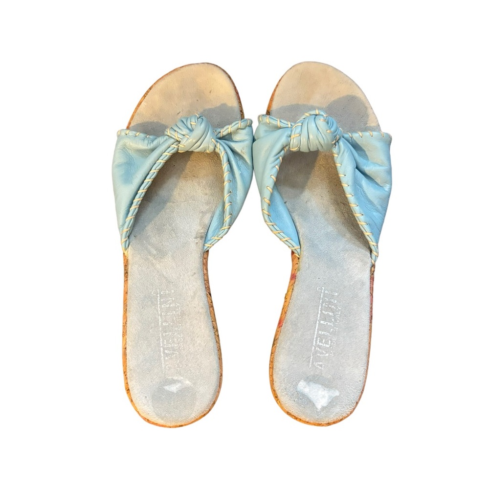 Avellini‎ Italian Light Blue Knot Wedge Sandals - Picture 2 of 7